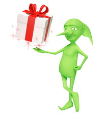 The magic elf with a gift