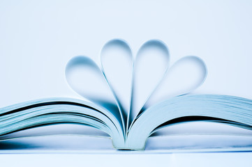 pages of a book curved into a heart shape