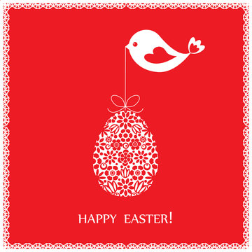 Red greeting card for Easter