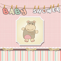childish baby girl shower card with hippo toy