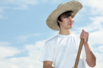 Agricultural apprentice in the field