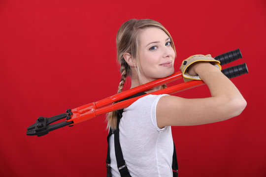 Woman Holding Bolt Cutter