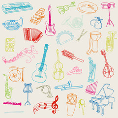 Obraz premium Set of Music Instruments - hand drawn in vector