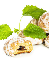 gingerbread and Peppermint leaves, isolated on white
