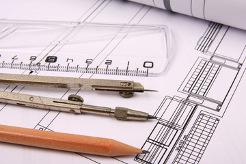Plan pencil compass and ruler
