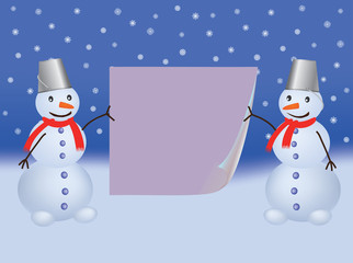 two snowmen with bent paper page vector illustration