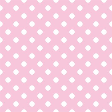 Polka dots on baby pink background retro seamless vector pattern