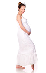 pregnant woman in a white dress