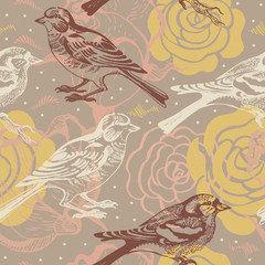 Floral seamless pattern with bird