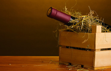 Bottle of great wine in crate