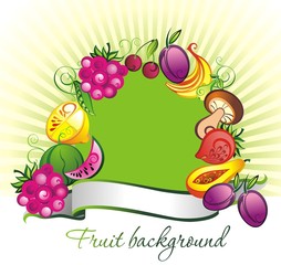 Different tasty ripe fruit frame. Vector.
