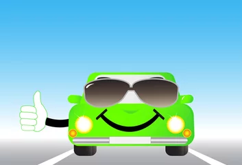 Foto op Canvas cartoon vrolijke auto op de weg en duim opdagen © kelttt