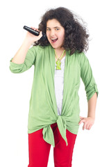 Naklejka premium Karaoke young girl singing