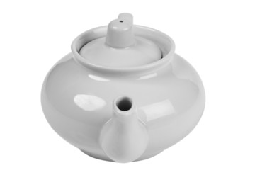 white tea pot impressive front closeup.