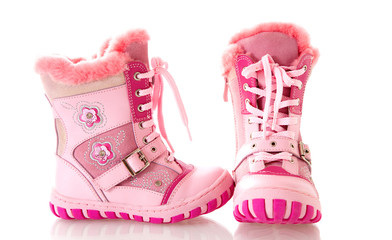 Children's pink boots,  isolated.