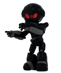 Papier Peint photo Lavable Robots Robot noir cool avec des yeux rouges en colère pointant du doigt