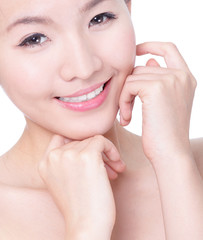 Woman Smile and hand touch her face