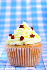 Closeup view of delicious cup cake with stars