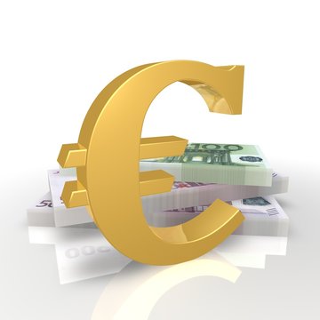 Знак евро и пачки денег