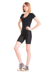 Fototapeta premium Sport Young woman doing exercise isolated on white