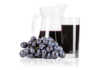grape juice and grapes on a white background