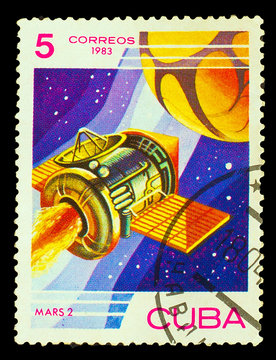 CUBA - CIRCA 1983: A stamp printed in Cuba, shows "mars 2" space