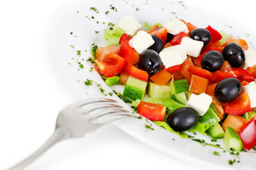 greek salad isolated on white background