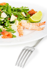 salad with seafood on white background