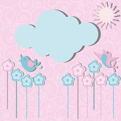 funny card with flowers,birds and a place for your text