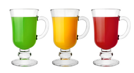 set with different cocktails on white background