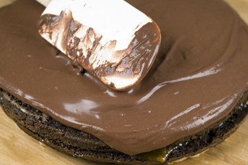 chocolate cake with almonds preparation