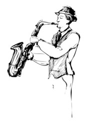 musician with a saxophone sketch arcwise