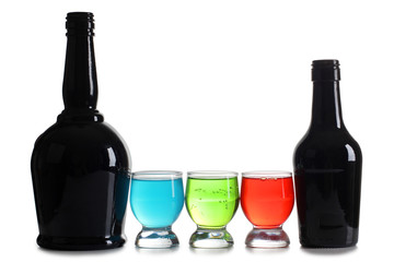 Two black bottles and cocktails