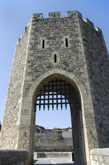 View of the tower of the village medieval of Besalu.