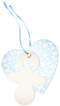 Hangtag Pacifier & Heart Floral Blue Bow