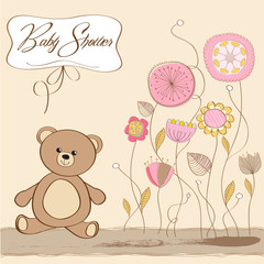 baby shower card with teddy bear toy