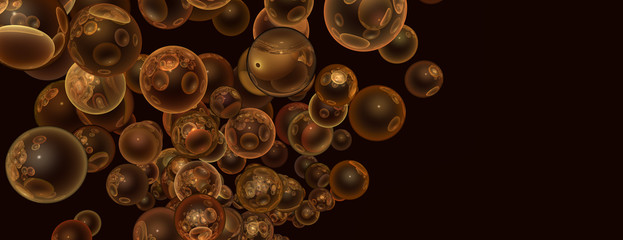 3d render abstract backdrop in transparent glossy orange bubble