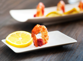 snack of shrimp and caviar