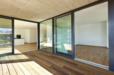 beautiful new apartment, view of the rooms from the veranda