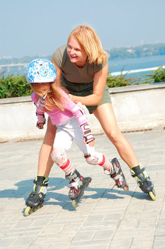 family on in-line rollerblade skates