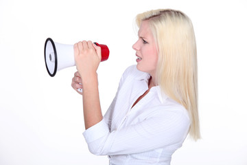 Young woman with bullhorn