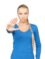 woman making stop gesture