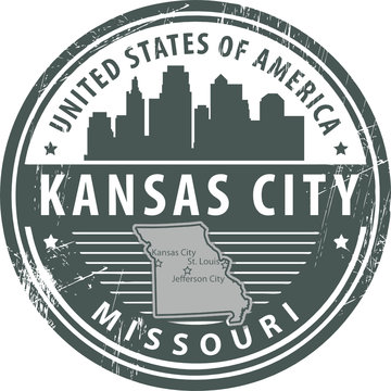 Grunge rubber stamp with name of Missouri, Kansas City