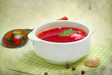 russian borscht - picture in retro style