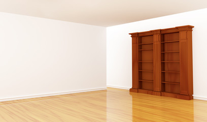 Wooden empty bookshelf in minimalist interior