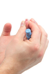 Fototapeta premium Prick finger for diabetes blood test