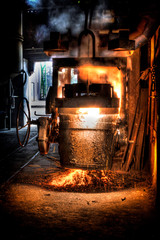 Ladle of molten steel in a iron foundry