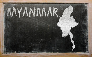 outline map of myanmar on blackboard