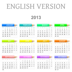 2013 English vectorial calendar with crayons