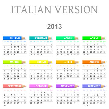 Calendario 2013 vettoriale Italiano con matite colorate